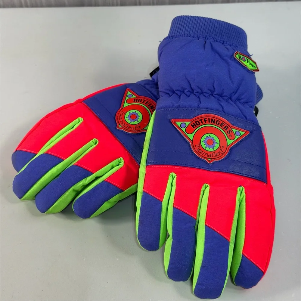 Vintage‎ Hotfingers Insulated Waterproof Winter Ski Gloves 80s Colorful Ladies L